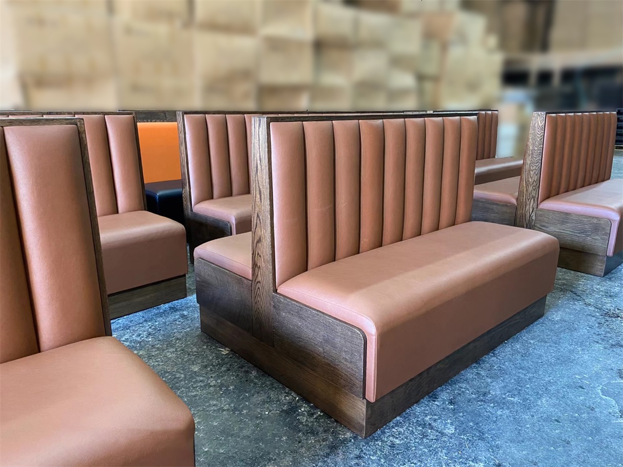 Retro Leather Booth Seating – Custom Wooden Frame High Back Restaurant Booth for Coffee Shops & Dining