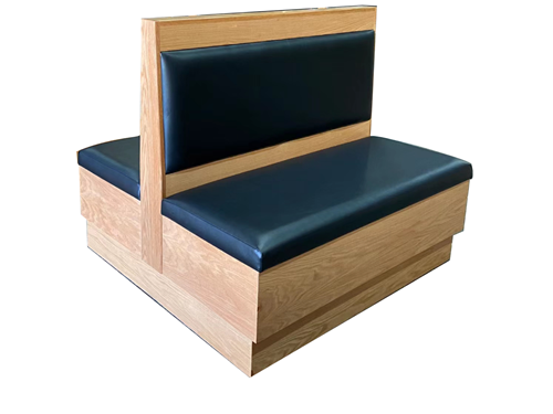Double-Sided Restaurant Booth Seating with Oak Frame & Black Vinyl Cushions
