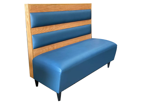 Modern Wooden Back Booth Seating with Blue Upholstery for Coffee Shops & Restaurants