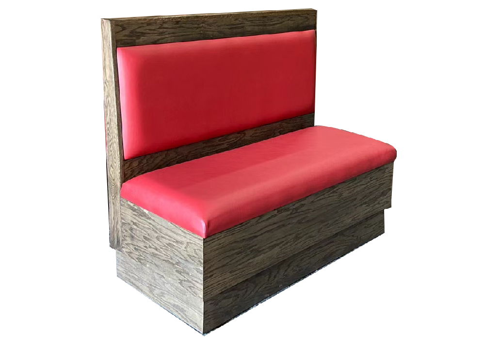 Wooden Restaurant Booth Seating with Red Vinyl Upholstery – Commercial Dining Banquette for Hotels & Restaurants