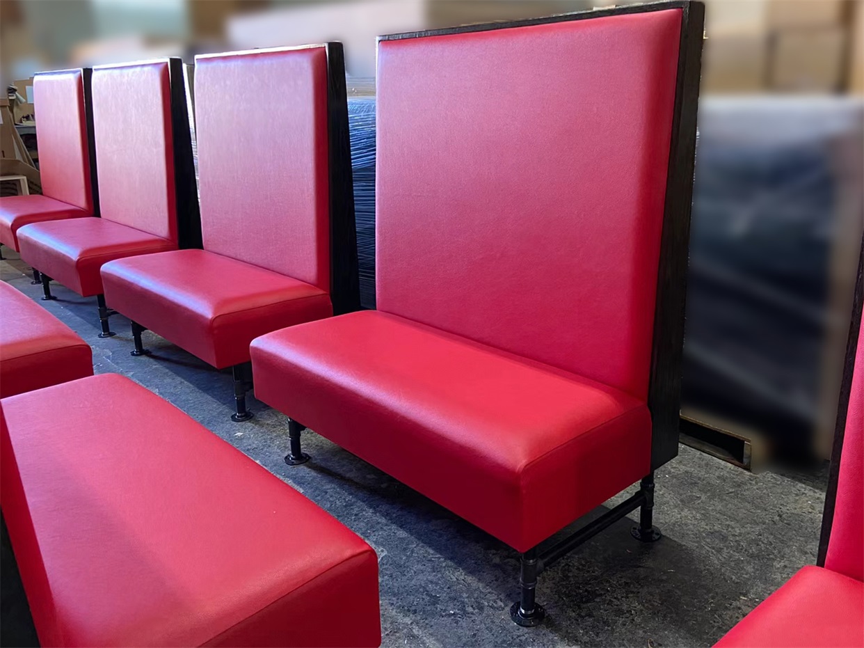 Red Vinyl Restaurant Booth | Commercial High Back Diner Seating | Modern Banquette Booth for Restaurants & Cafes