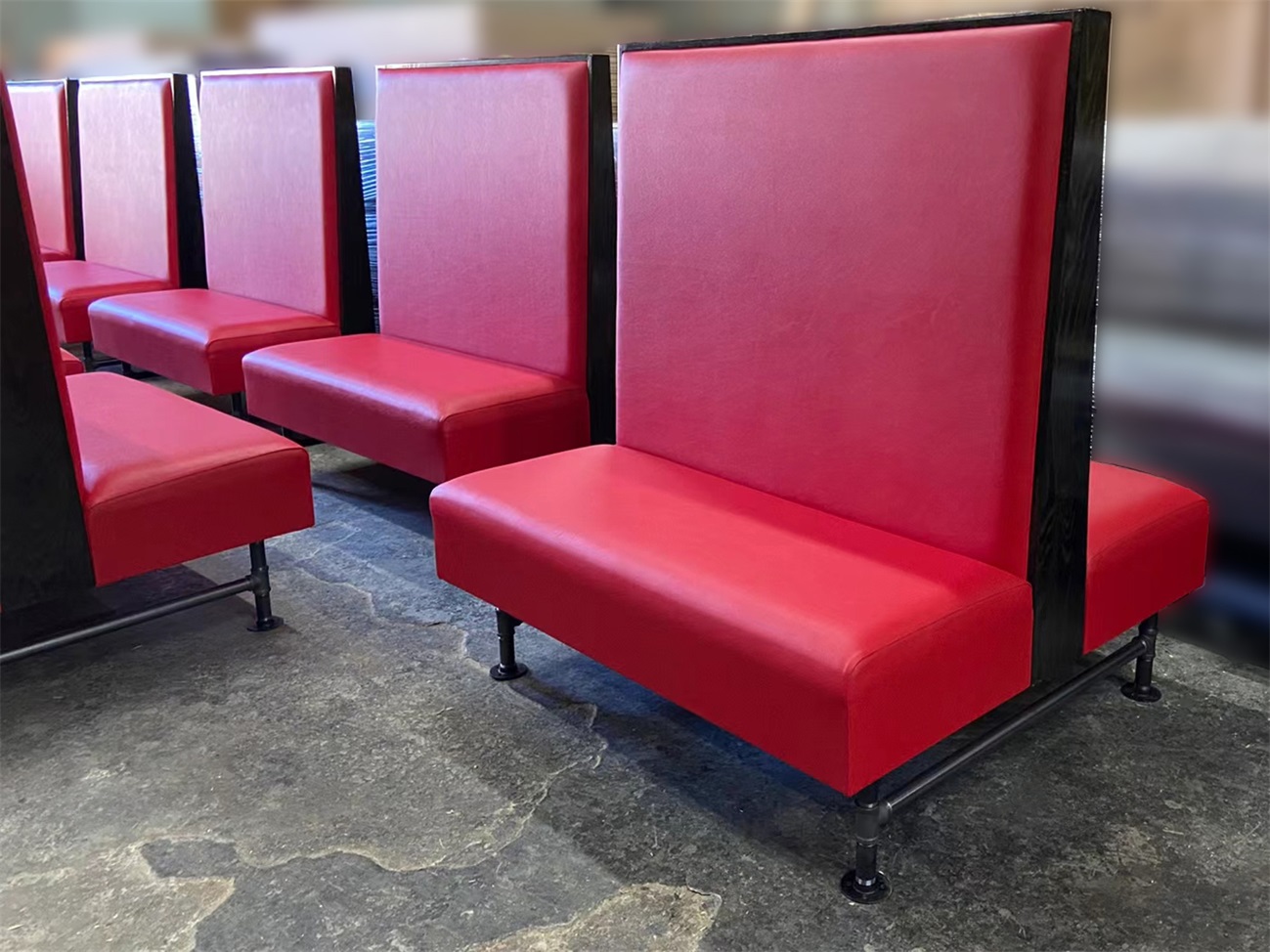 Commercial Double-Sided Restaurant Booth Seating – Upholstered Vinyl Diner Banquette with Metal Frame
