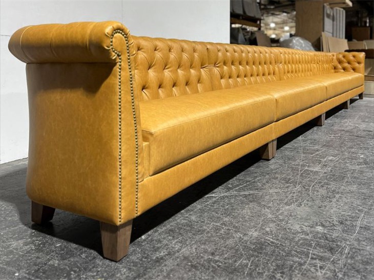 Classic Vintage: Long Tufted Nailhead Trim Leather Hotel Lounge Sofa
