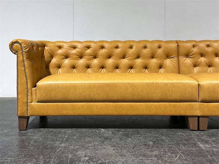 Leather Tufted Booth Sofa With Vintage Nailhead Trim