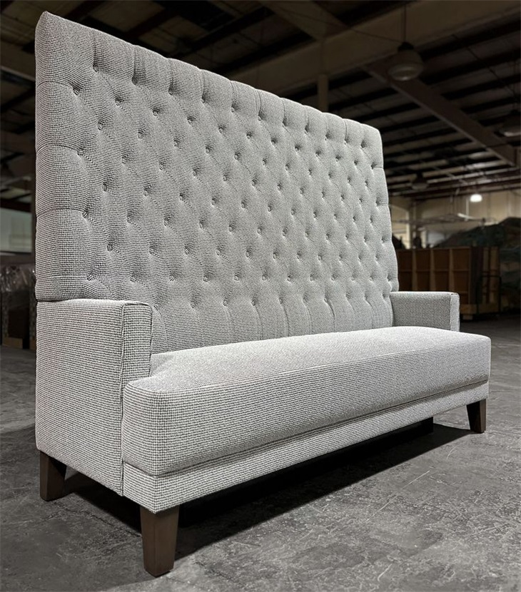 Gray Textile High-Back Sofa with Tufted Button Detailing