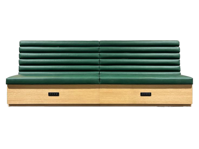 Green Vinyl Upholstered Cafe Booth Banquette Seating with USB Ports