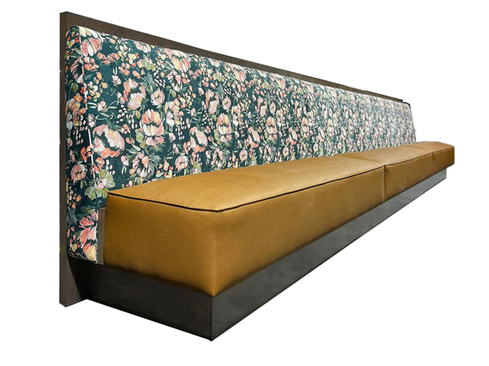Modern Floral Upholstered Restaurant Seating with Leather Bench Accents