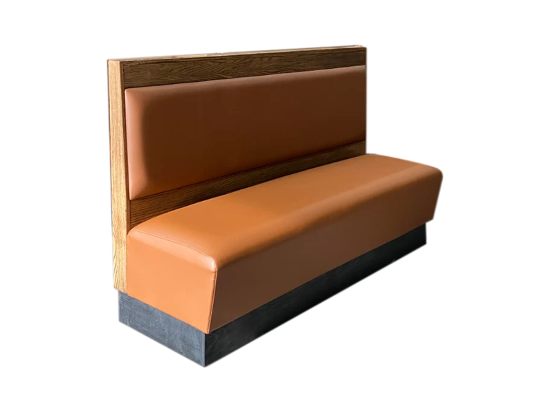 Modern Commercial Restaurant Booth Seating – Faux Leather Upholstered Banquette with Wood Backrest and Black Base